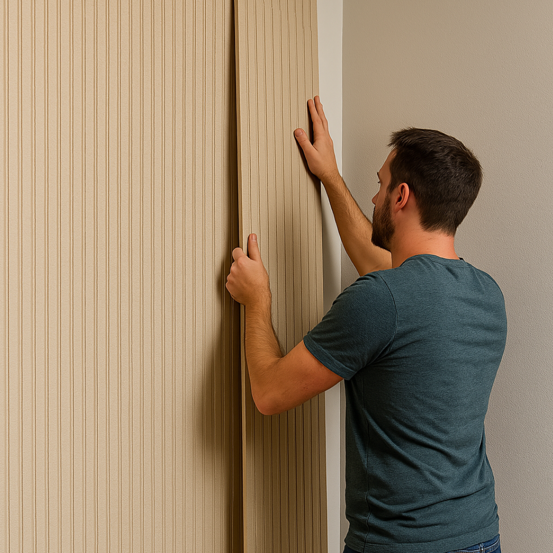 Man installing a mdf wall plank