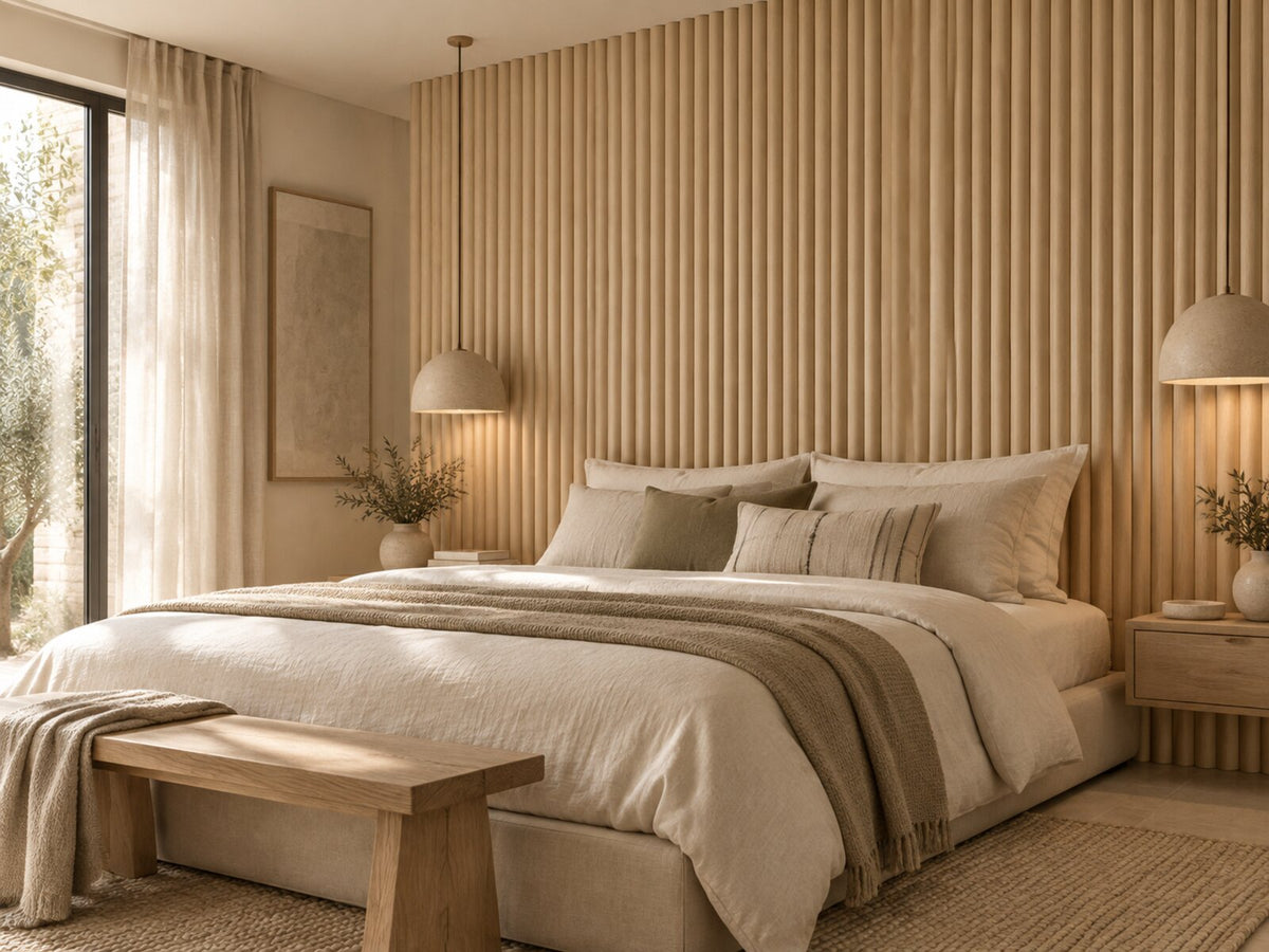 Reeded panels - bedroom headboard wall