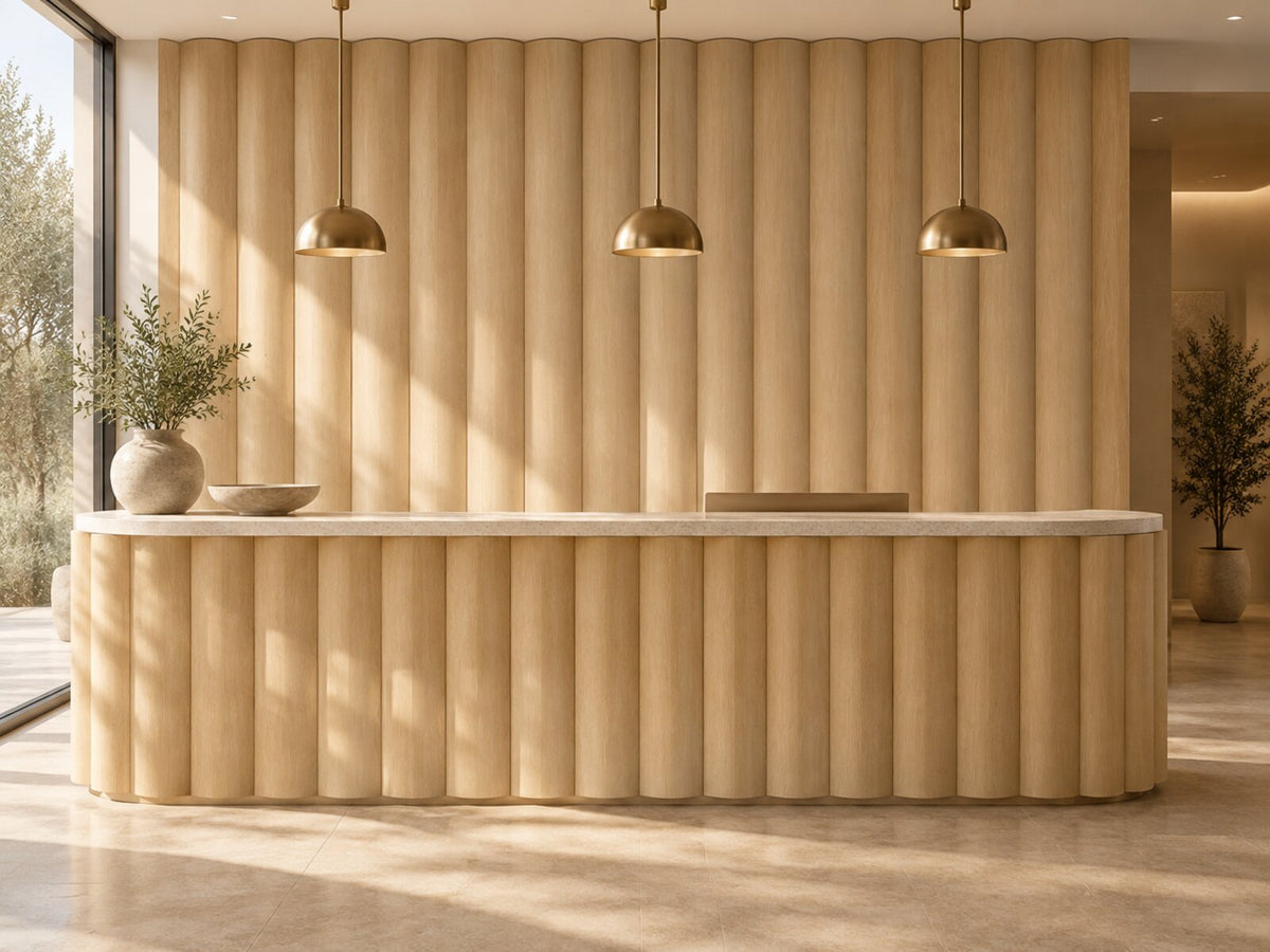Scalloped panels - hotel reception desk